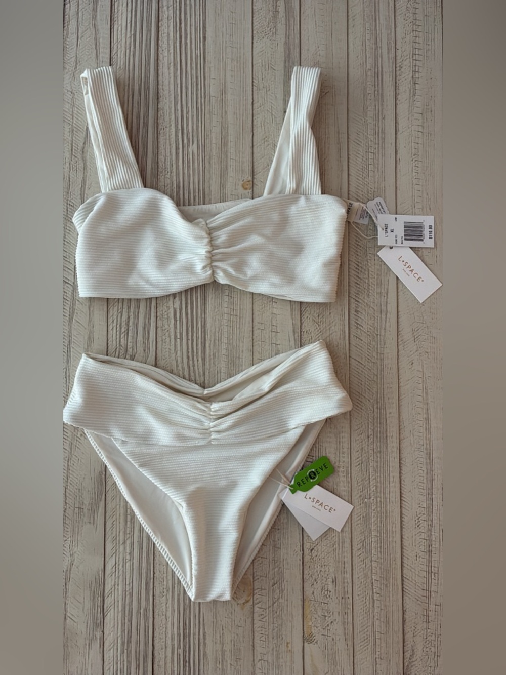 L SPACE White/Cream Ribbed Bikini (Top+Bottom)